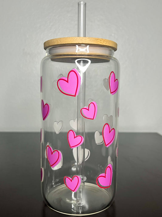 Pink Hearts Glass Cup