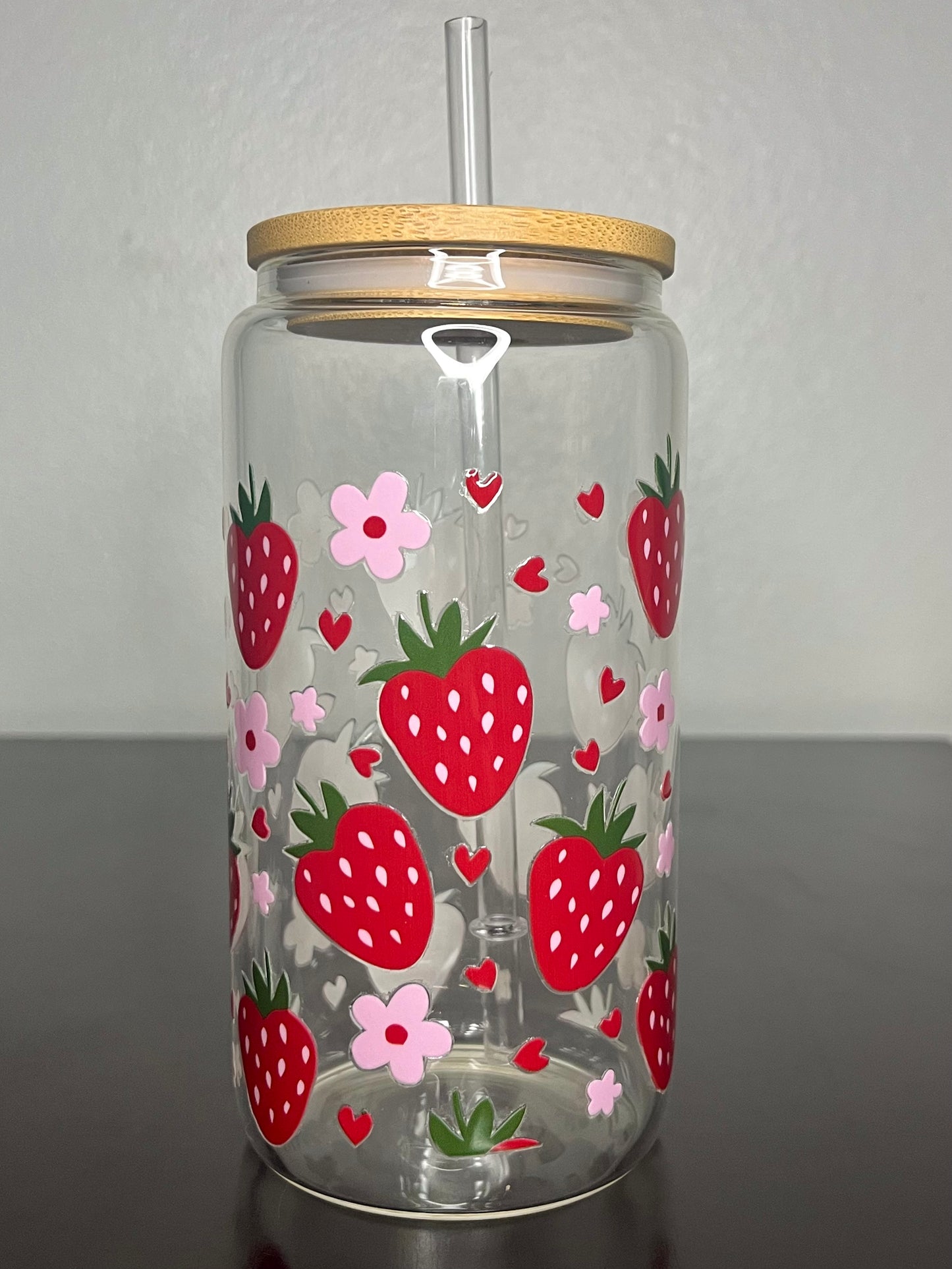 Strawberries and Flowers Glass Cup