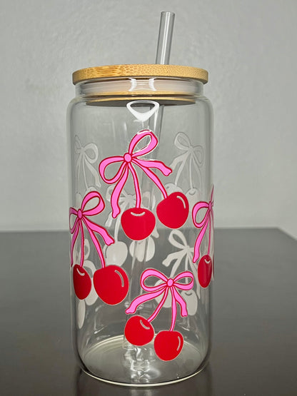 Bows and Cherries Glass Cup