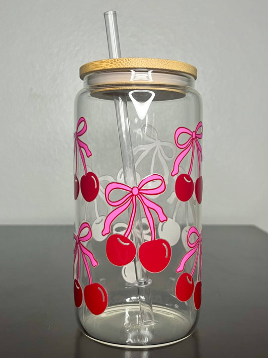 Bows and Cherries Glass Cup