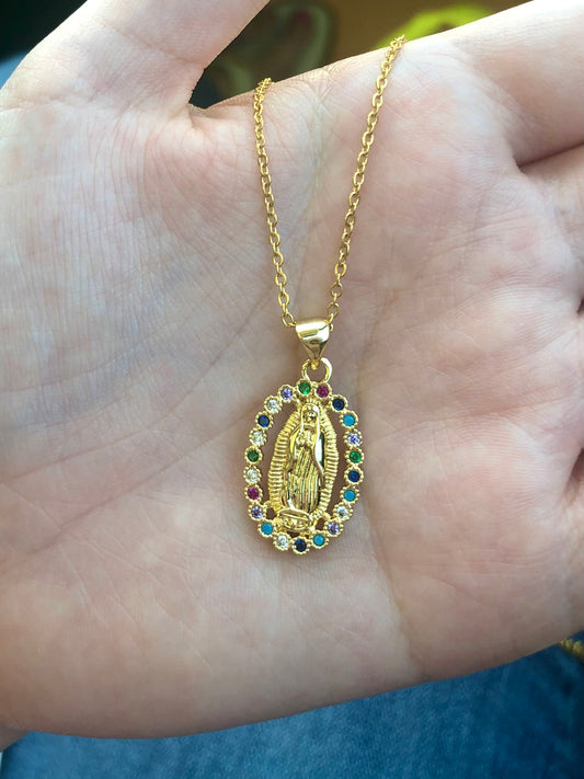 Small multicolored virgencita necklace