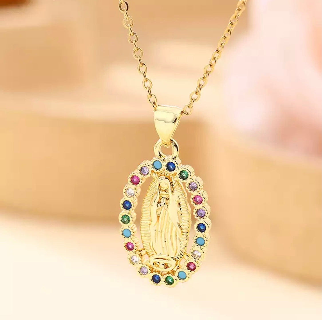 Small multicolored virgencita necklace