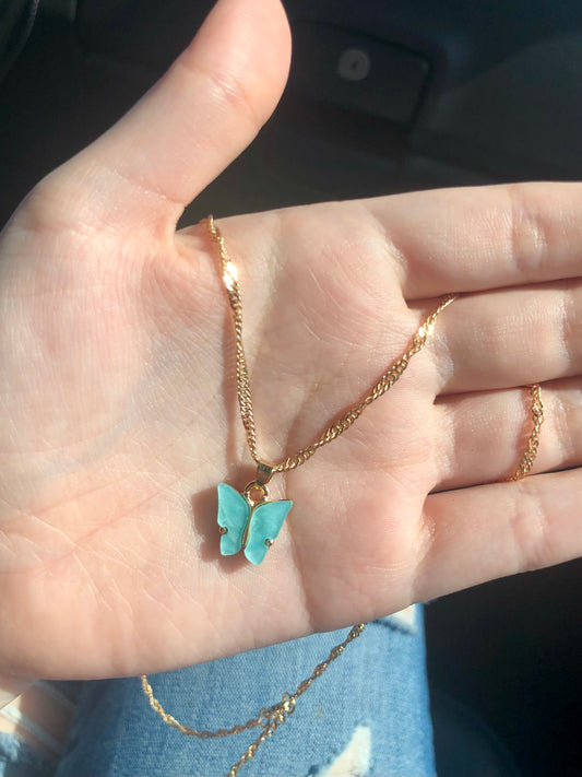 Teal butterfly necklace