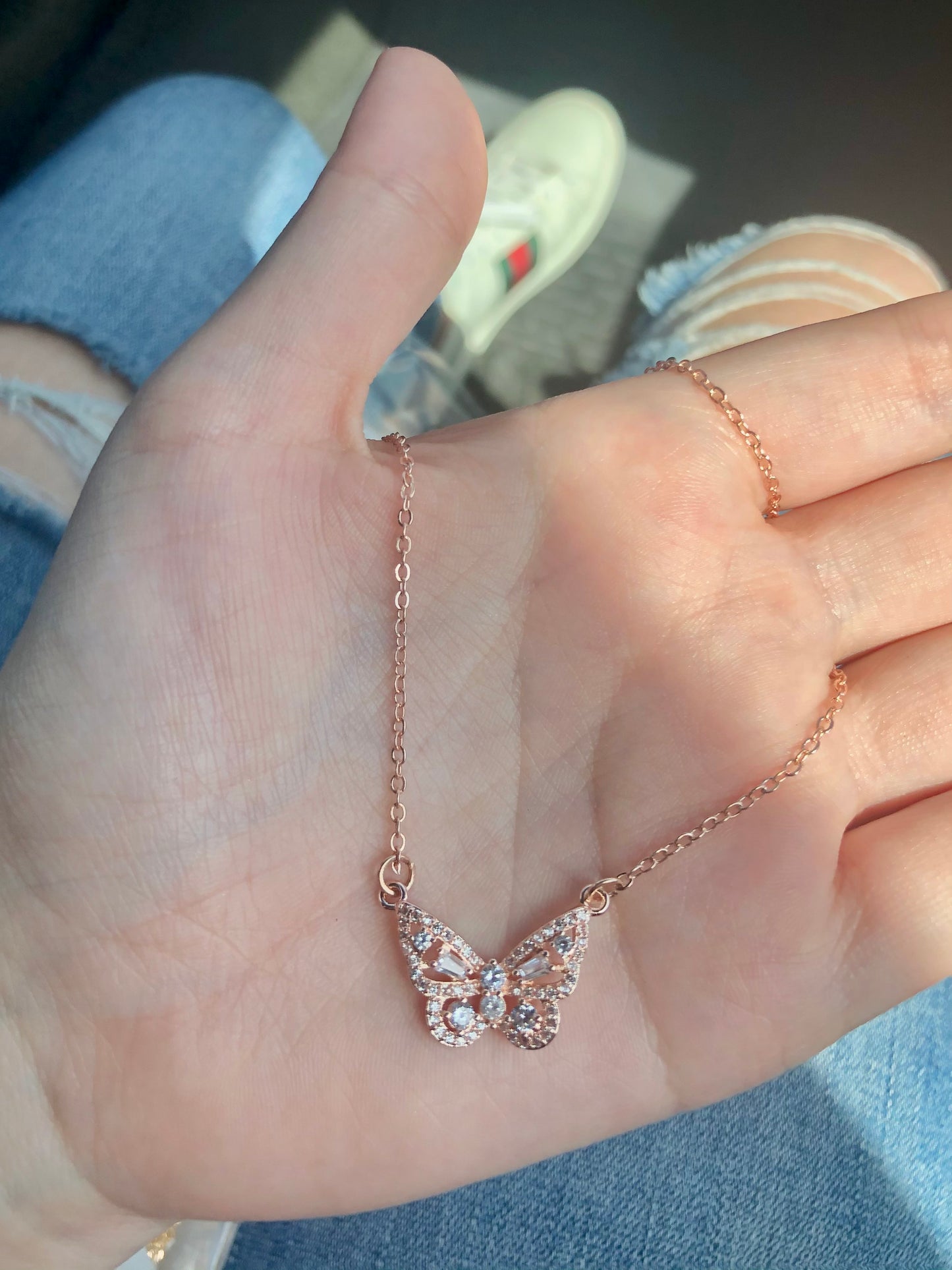 Rose gold butterfly necklace