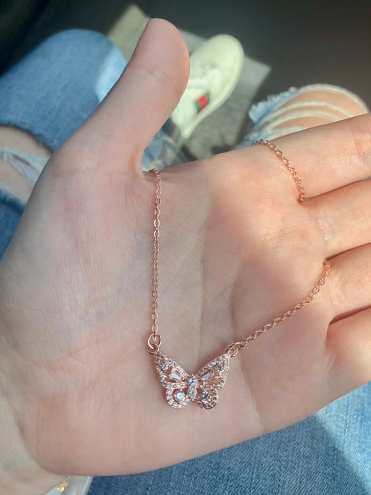 Rose gold butterfly necklace