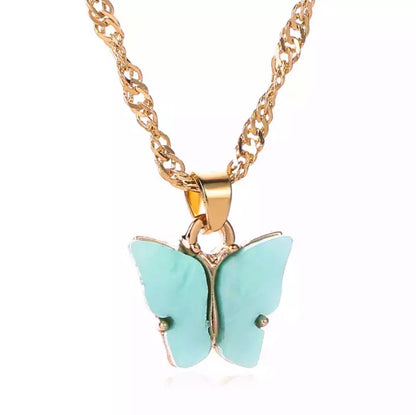 Teal butterfly necklace